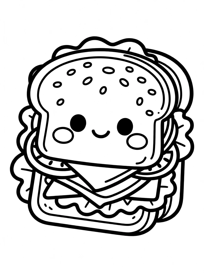 Kawaii sandwich with filling peeking out the sides