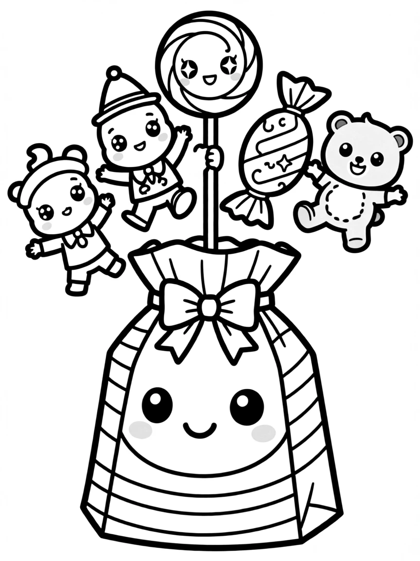 Kawaii candy bag with sweet characters jumping out