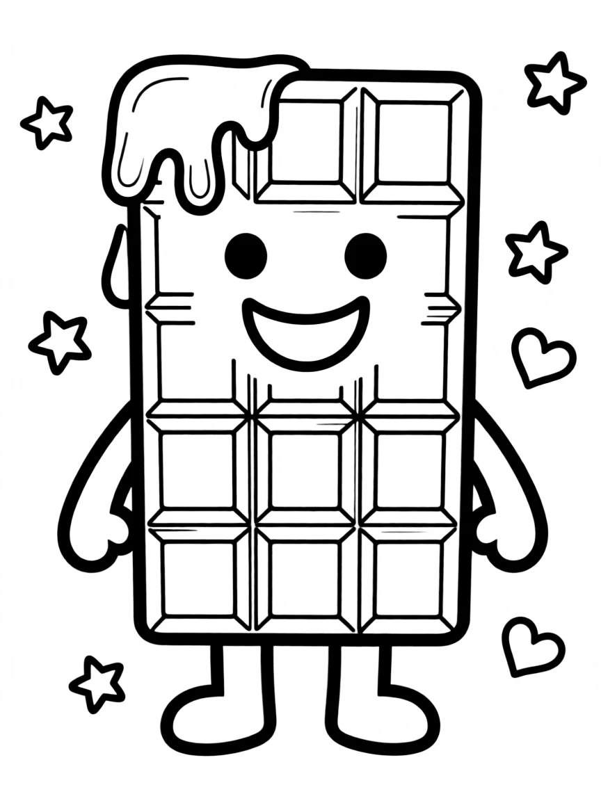 Cute chocolate bar with melting corner and sweet smile