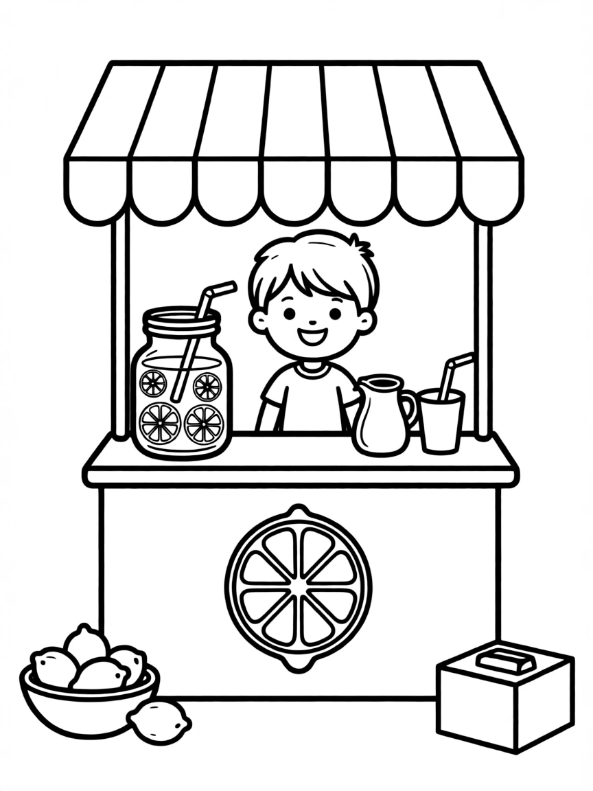 Cute lemonade stand with lemon slice and straw
