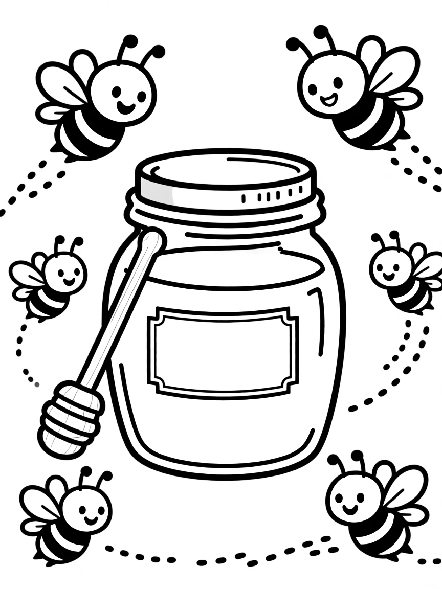 Adorable honey jar with dipper and bee friends