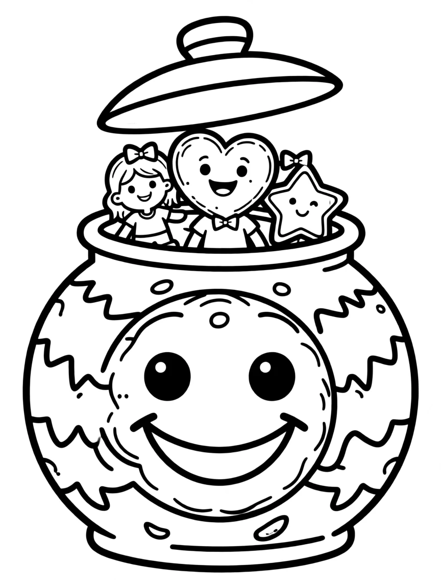 Happy cookie jar with cookie friends inside