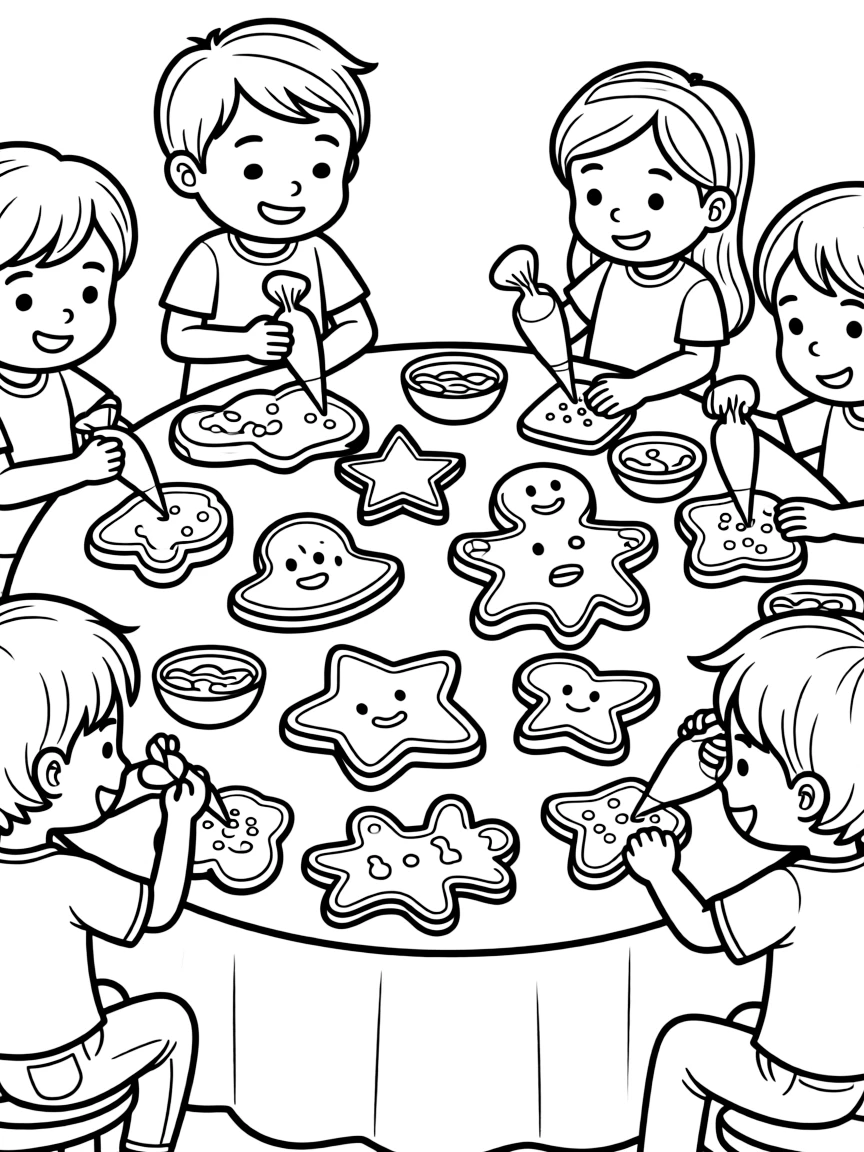 Cute cookie decorating party with icing and sprinkle friends