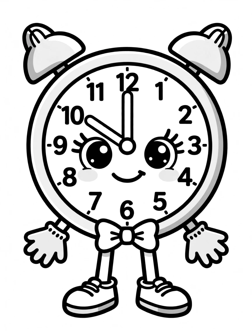 Kawaii clock with arms for hands and a number face