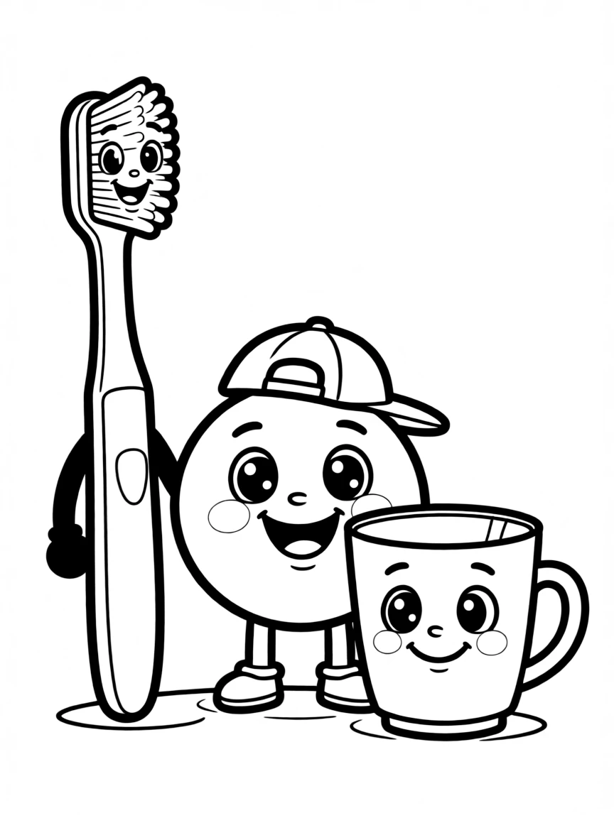 Adorable toothbrush with toothpaste friend and cup home