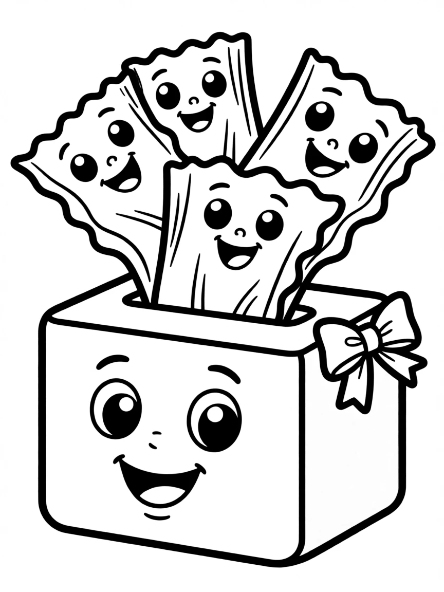 Happy tissue box with tissue friends peeking out