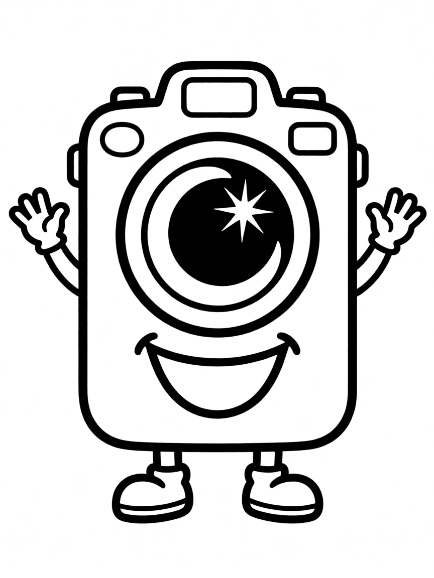 Happy camera with flash eye and shutter smile