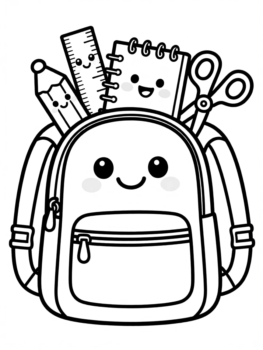 Kawaii backpack with supply friends peeking out
