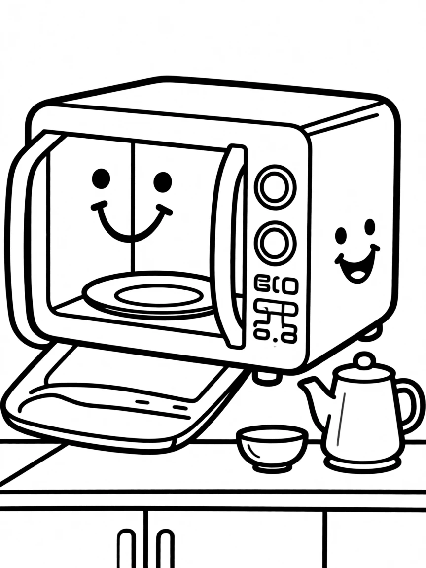Happy microwave with button face and door mouth