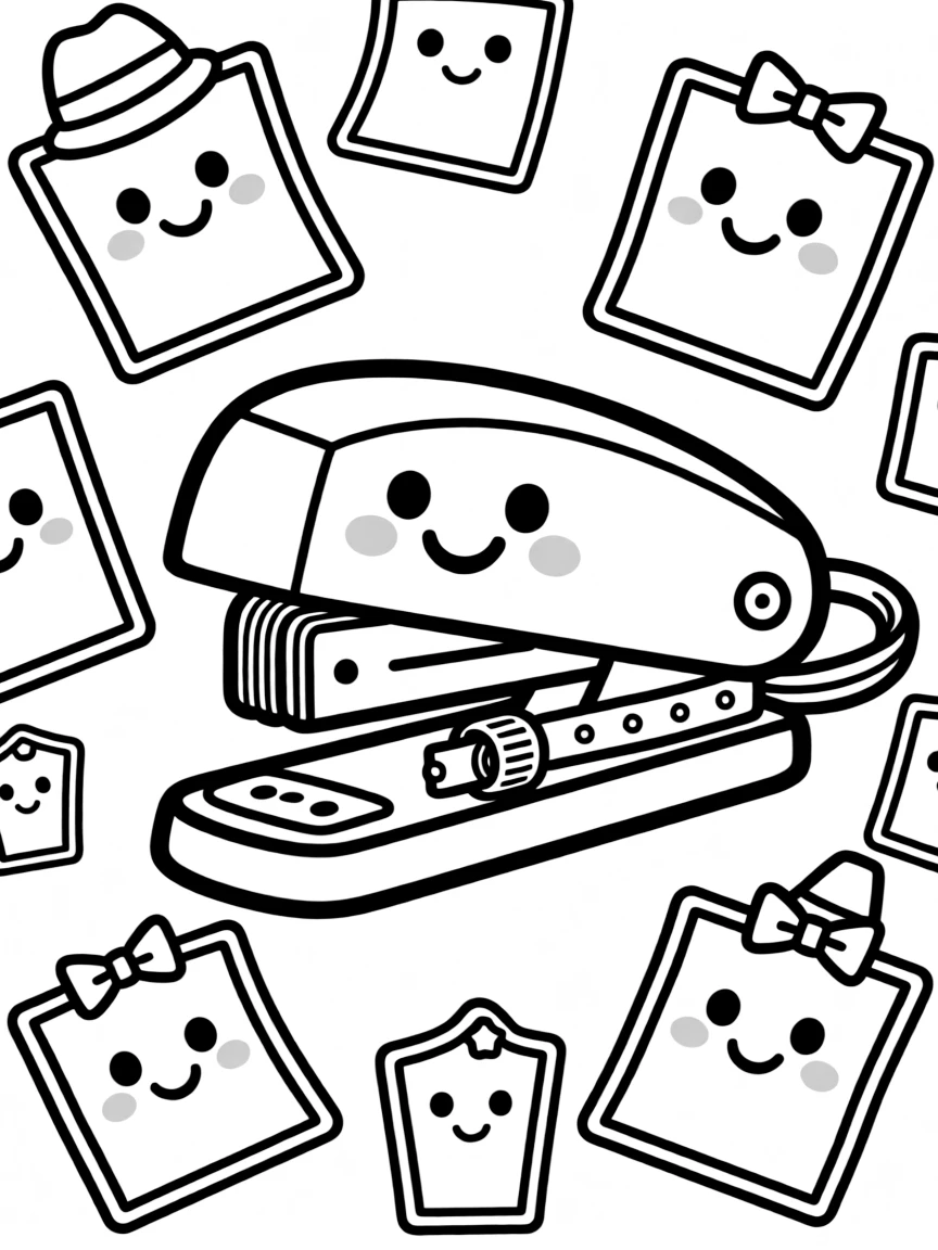 Cute stapler with staple belt and paper friends