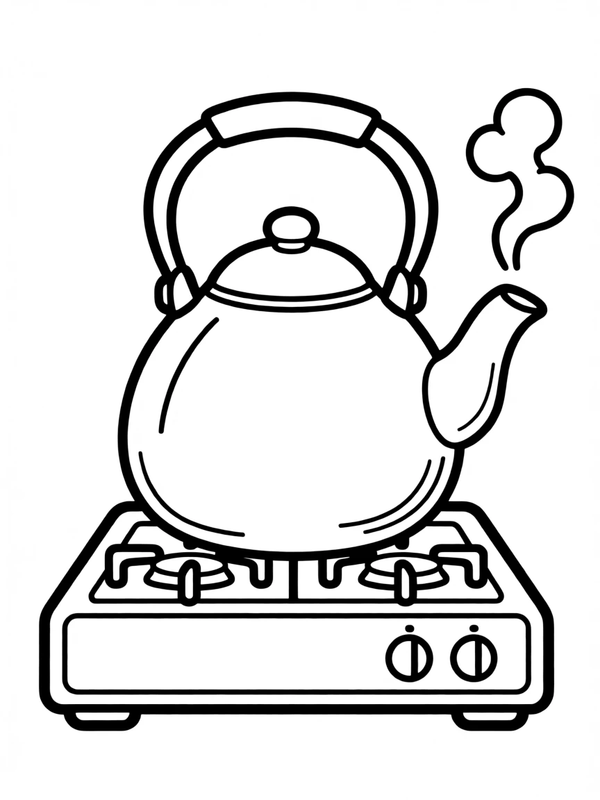 Cute tea kettle with steam whistle and stove top