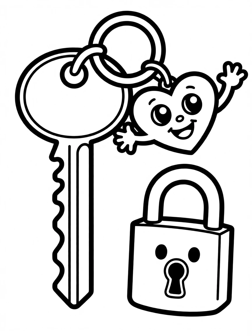 Adorable key with keychain charm and lock friend