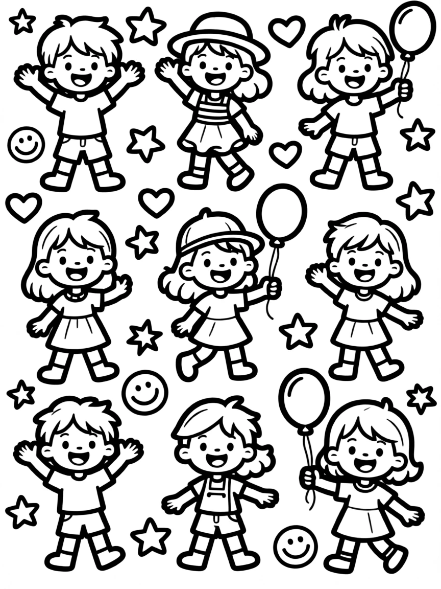 Happy sticker sheet with different character stickers