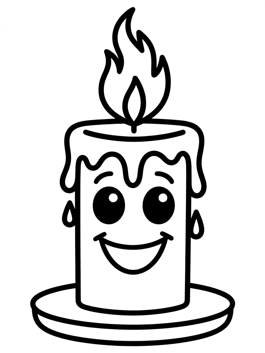 Smiling candle with flame hair and wax drips