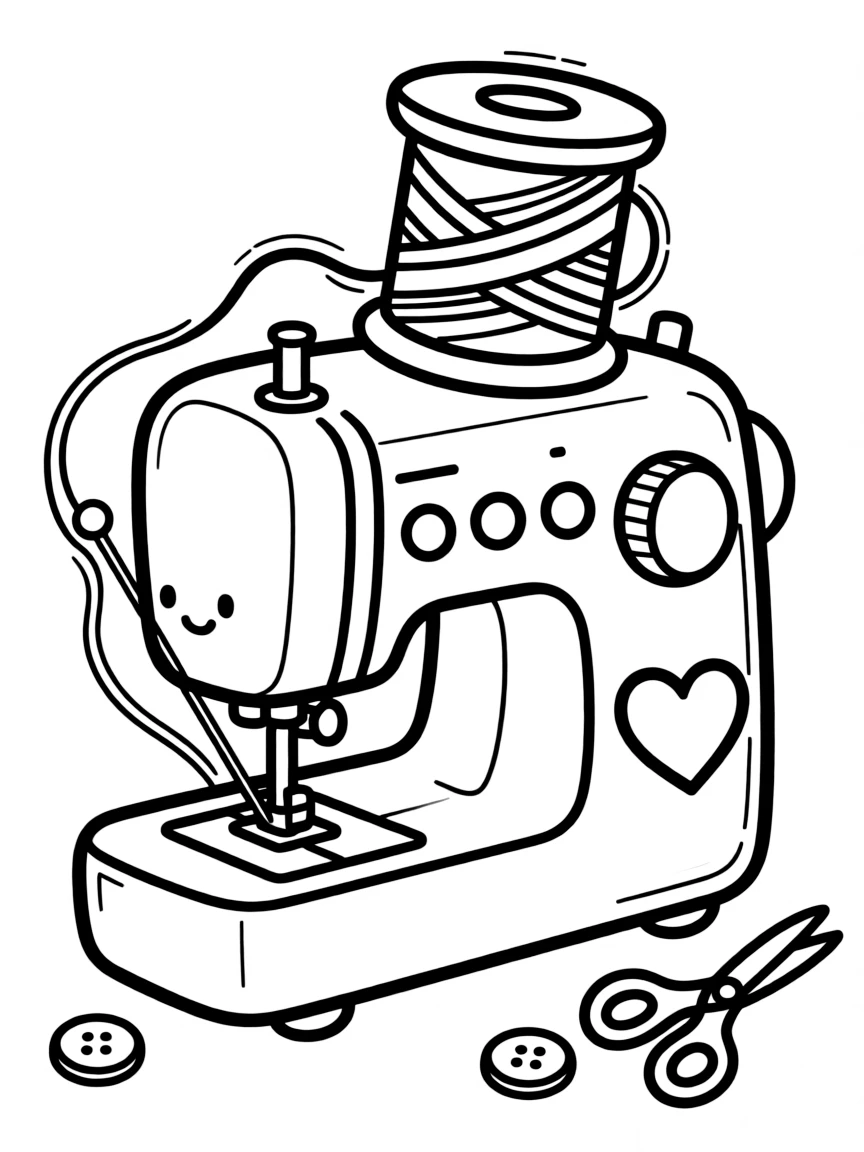 Adorable sewing machine with thread spool and needle