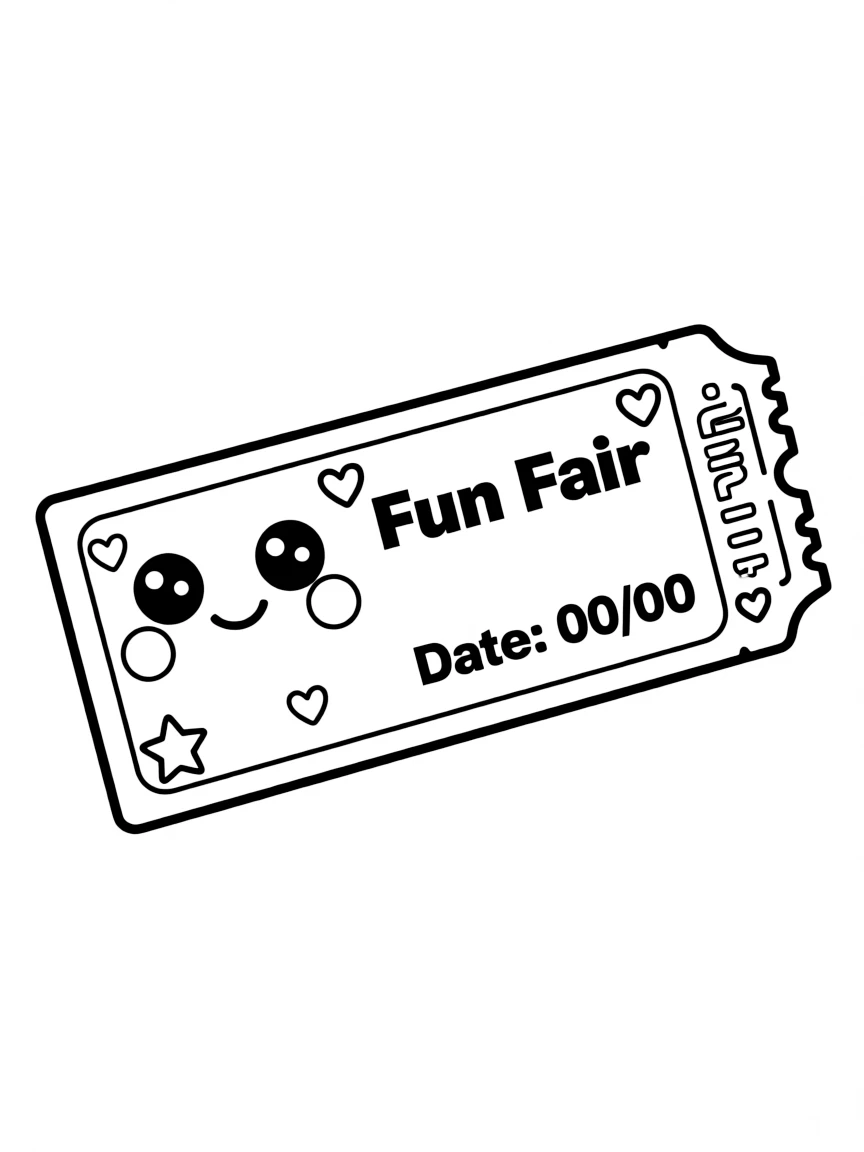 Kawaii ticket stub with event details and torn edge