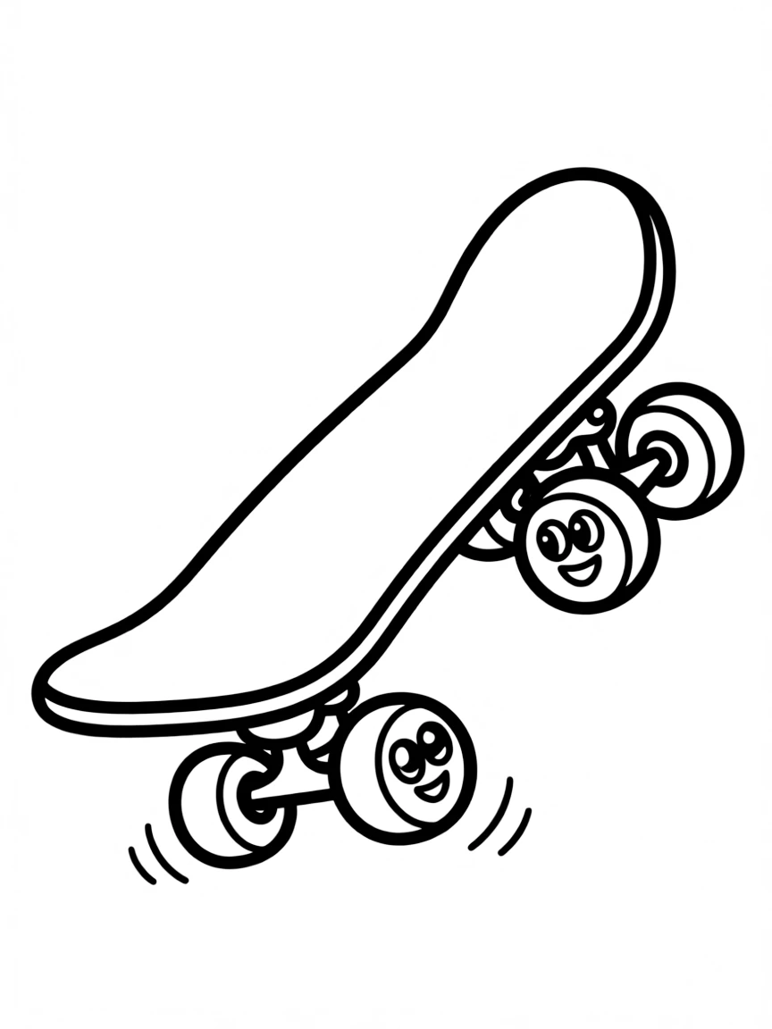 Cute skateboard with wheel eyes and kickflip stance