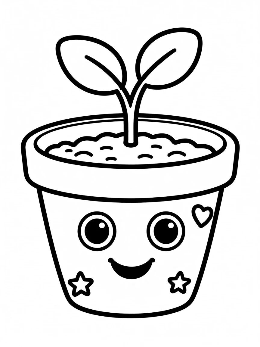 Happy plant pot with growing seedling and soil smile