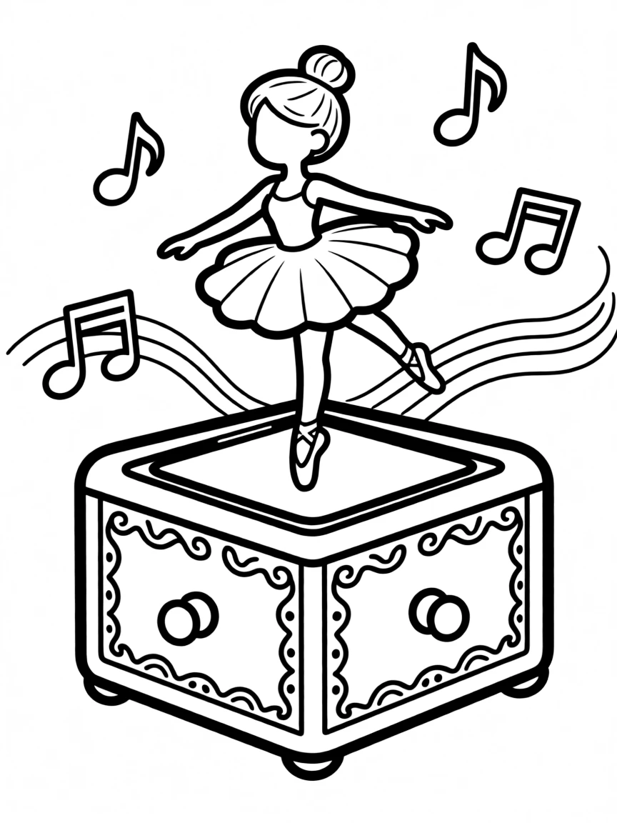 Cute music box with dancer figure and melody notes