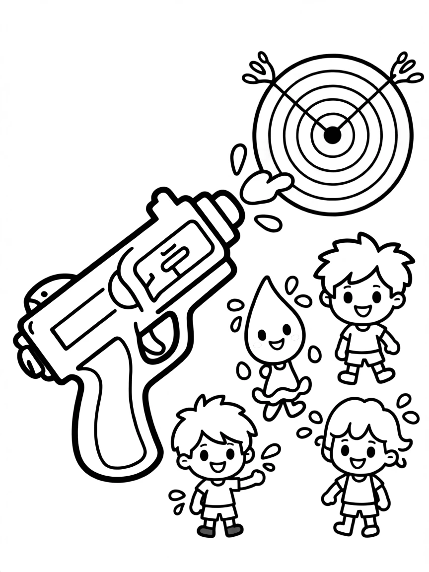 Adorable water pistol with splash friends and target