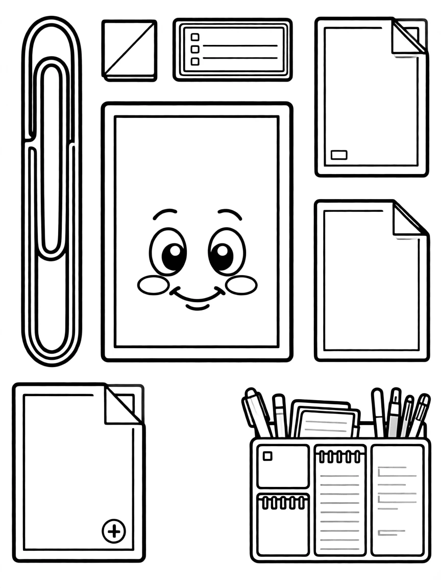 Smiling paper clip with document friends and organizer