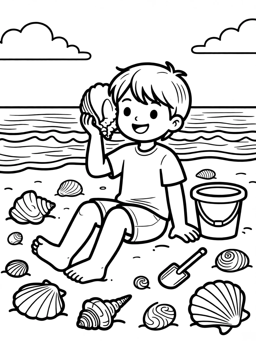 Happy seashell collection with beach memories