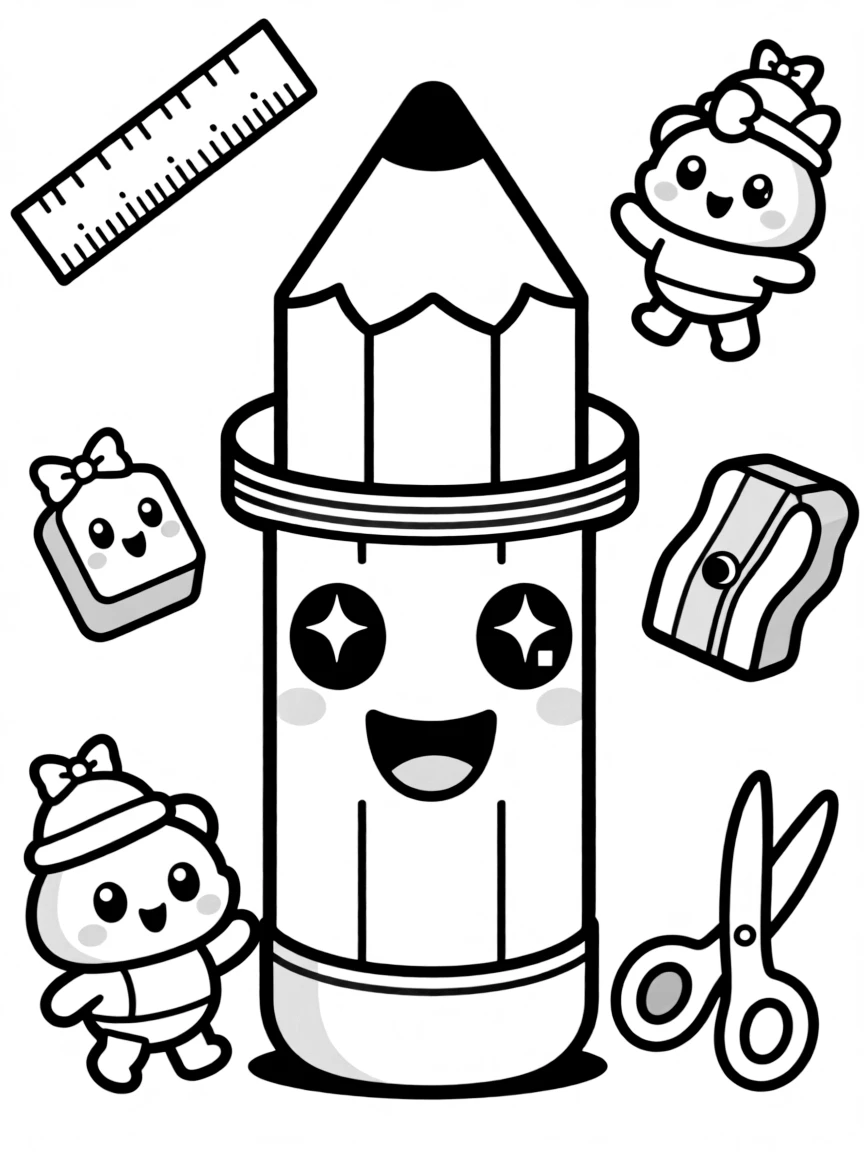 Kawaii pencil holder with stationery friends