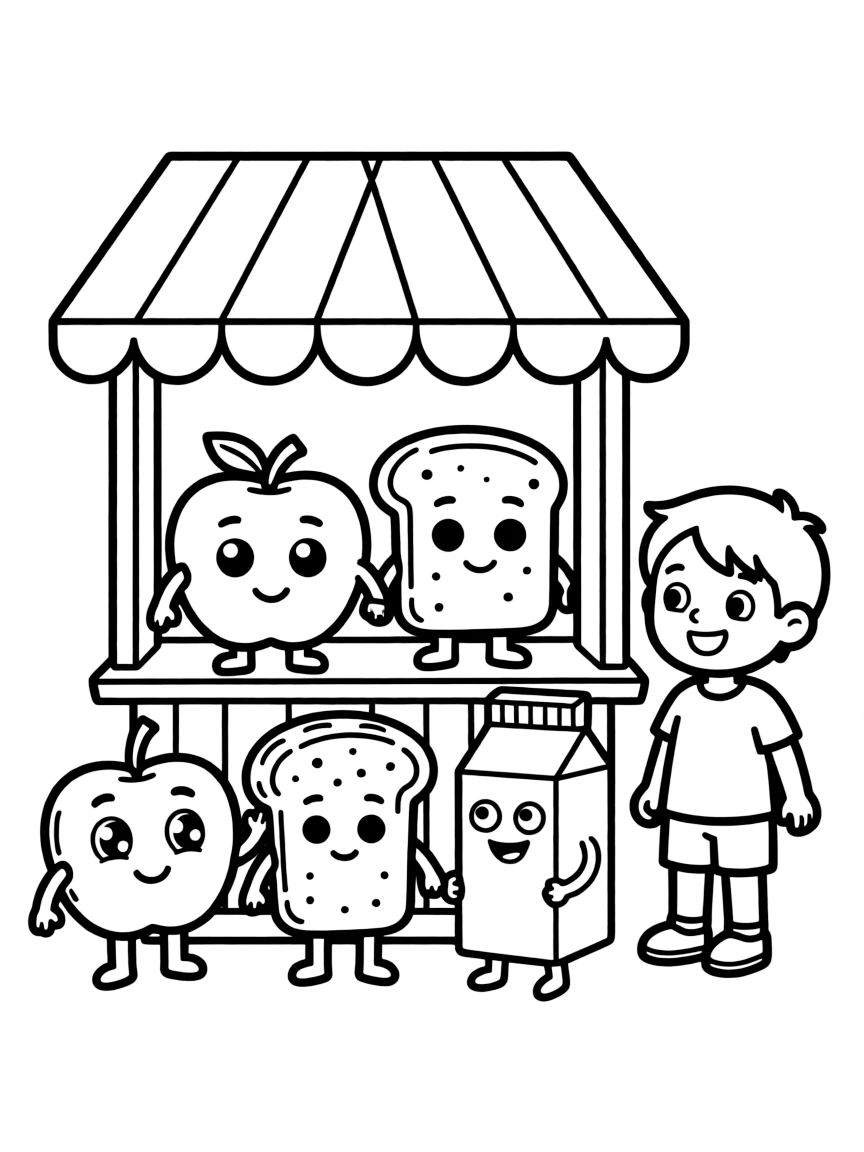 Adorable toy grocery store with food item friends