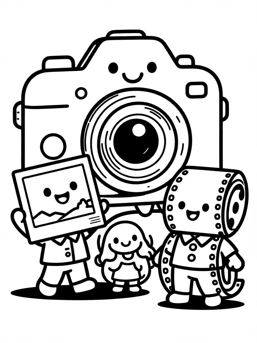 Kawaii toy camera with photo and film friends