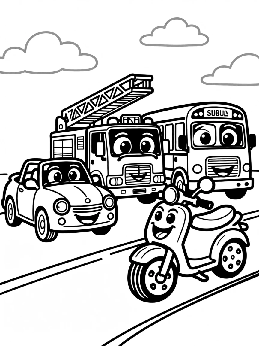 Cute toy car collection with different vehicle friends