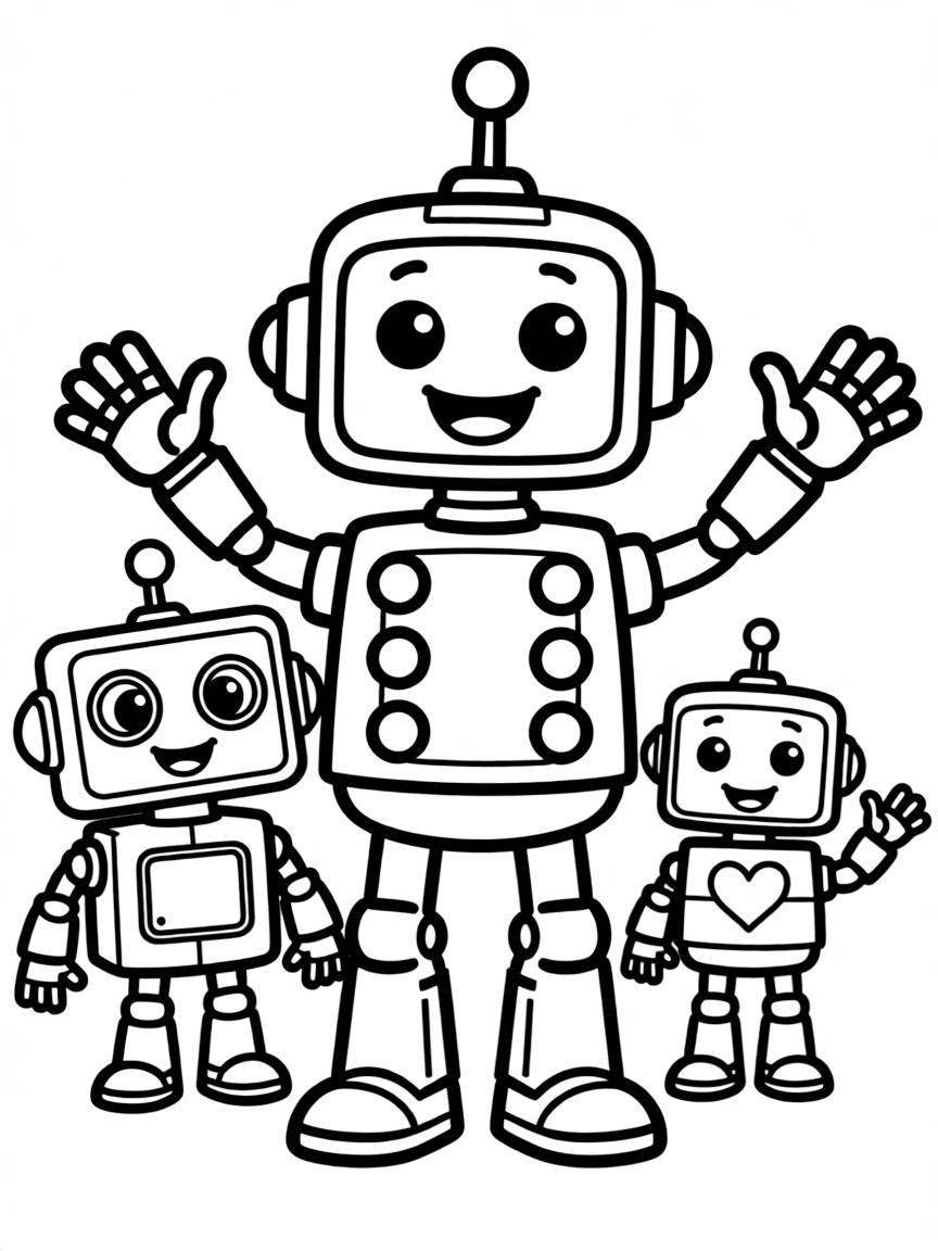 Smiling toy robot with button and antenna friends