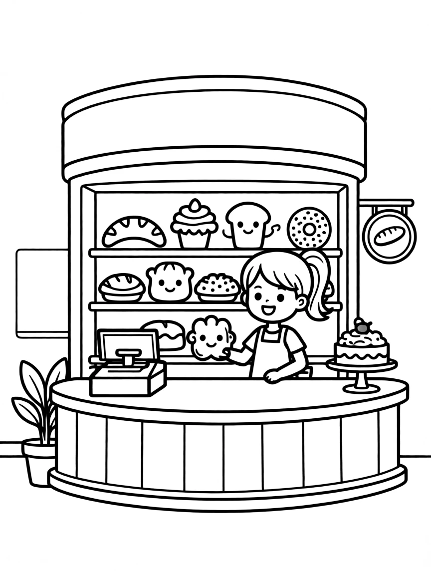 Cute toy bakery with pastry and bread friends