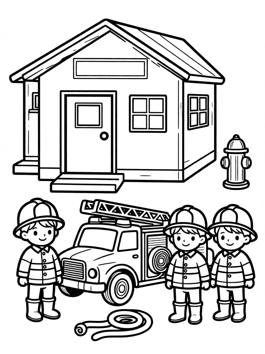 Adorable toy fire station with truck and firefighter friends
