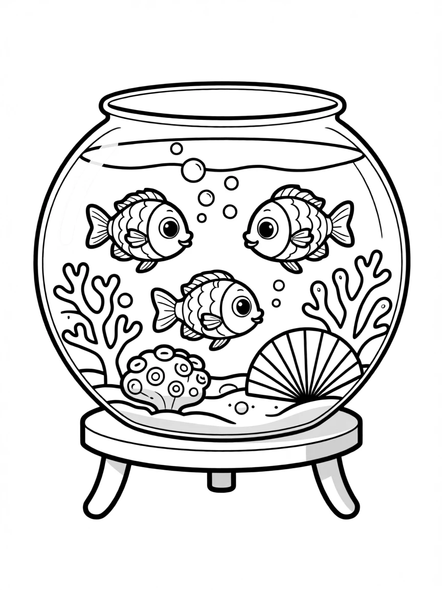 Cute toy aquarium with fish and coral friends