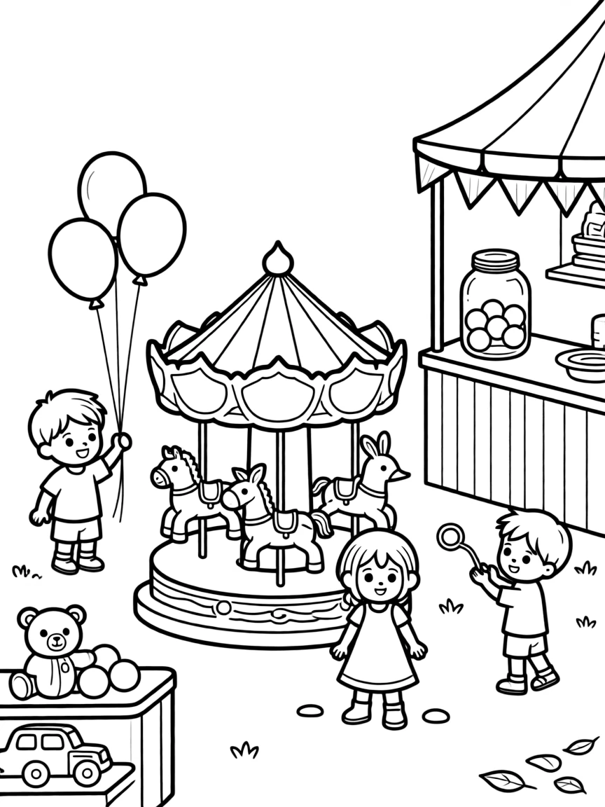 Adorable toy carnival with ride and game friends