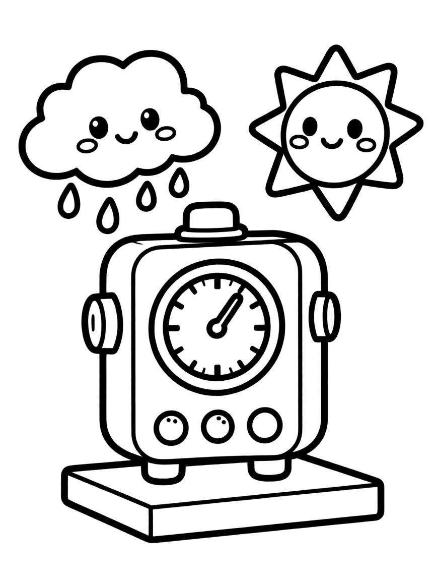 Kawaii toy weather station with cloud and sun friends
