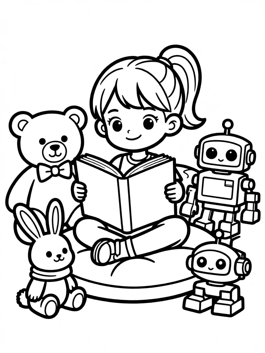Adorable toy storytime with book and character friends