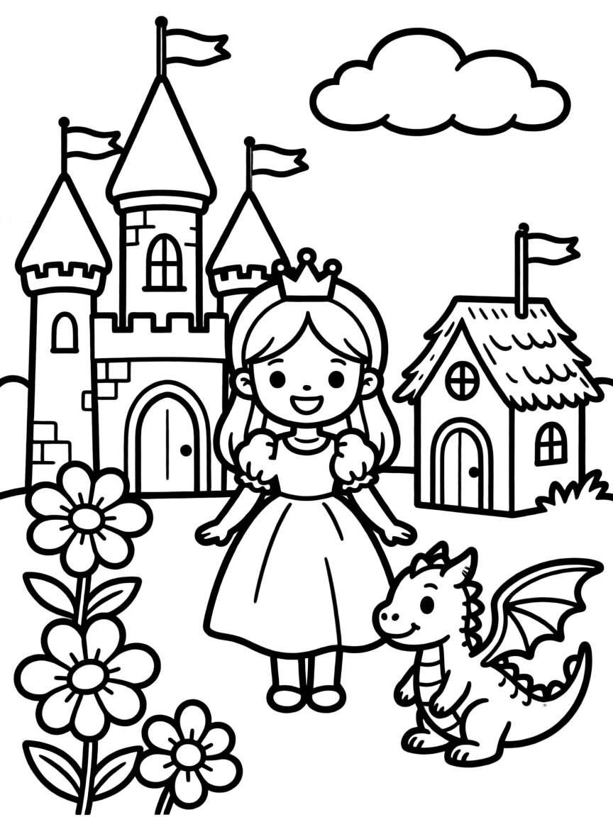 Cute toy fairy tale scene with character and castle friends