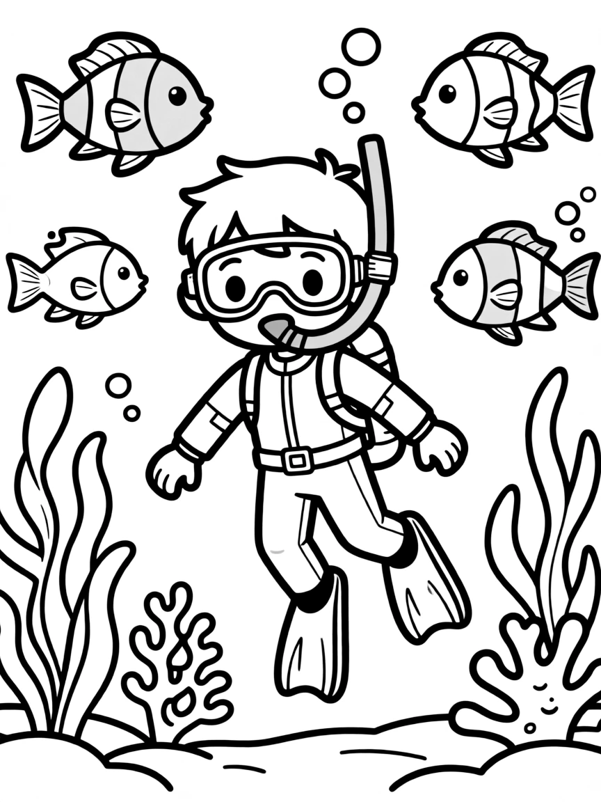 Adorable toy underwater exploration with diver and fish friends
