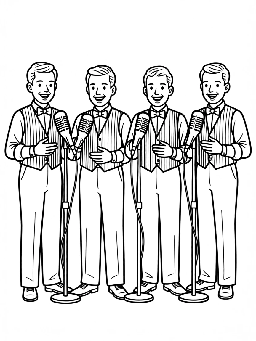 Barbershop quartet in matching striped vests and bowties