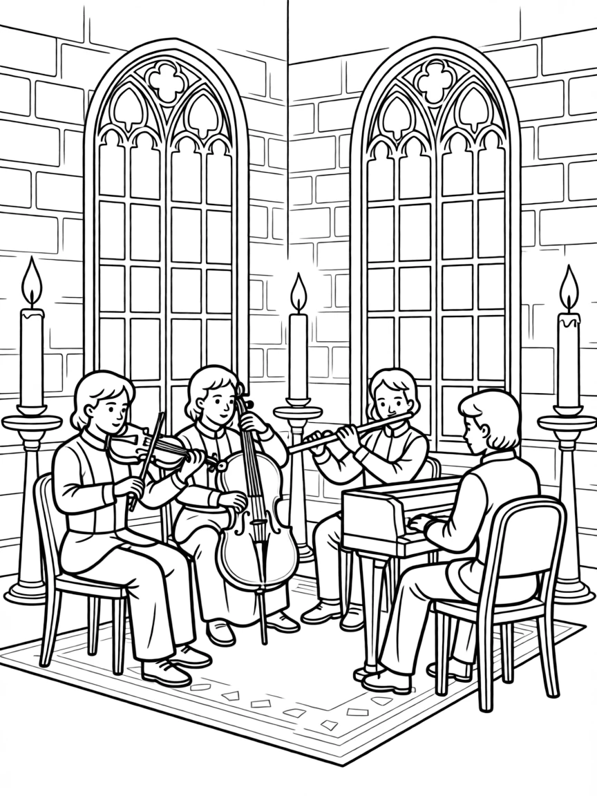 Classical chamber ensemble in a candlelit castle