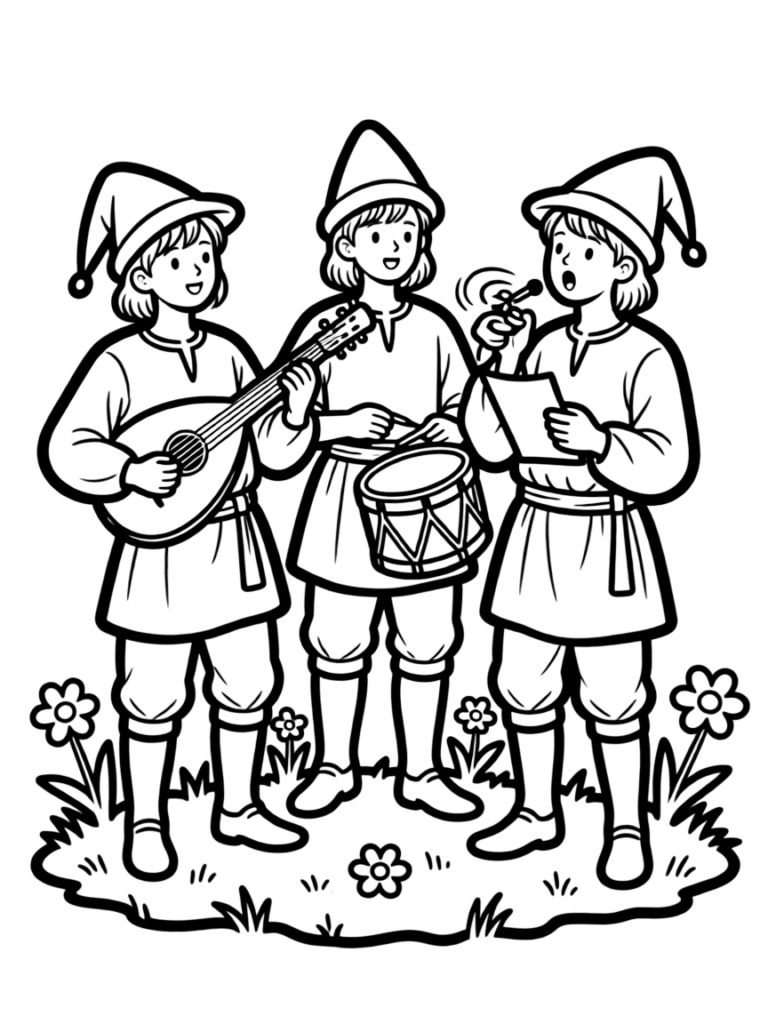 Medieval minstrel group in period attire
