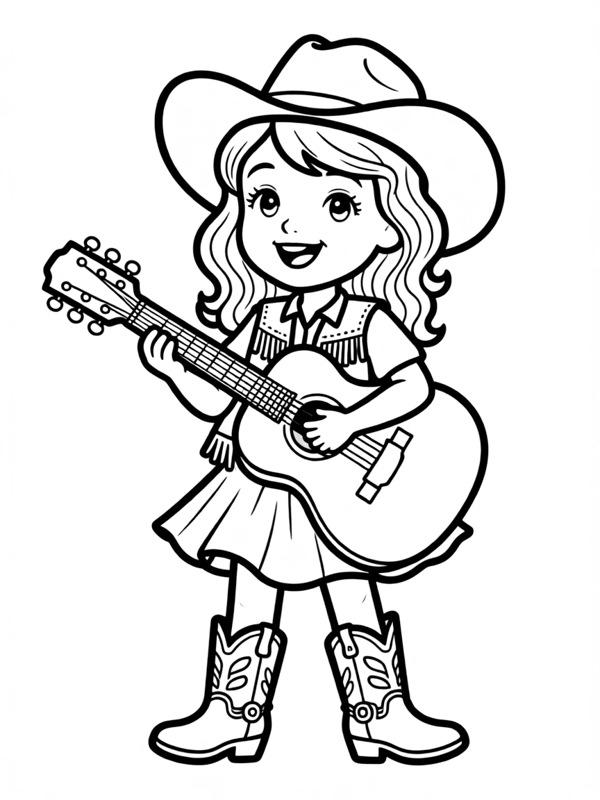 Taylor Swift with guitar and country-inspired outfit
