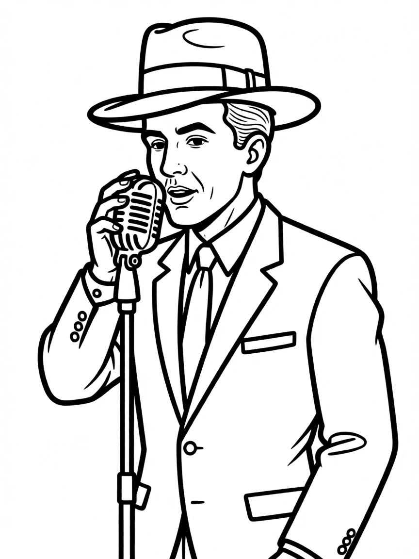 Frank Sinatra with fedora and microphone