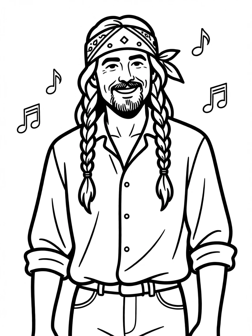 Willie Nelson with braids and bandana