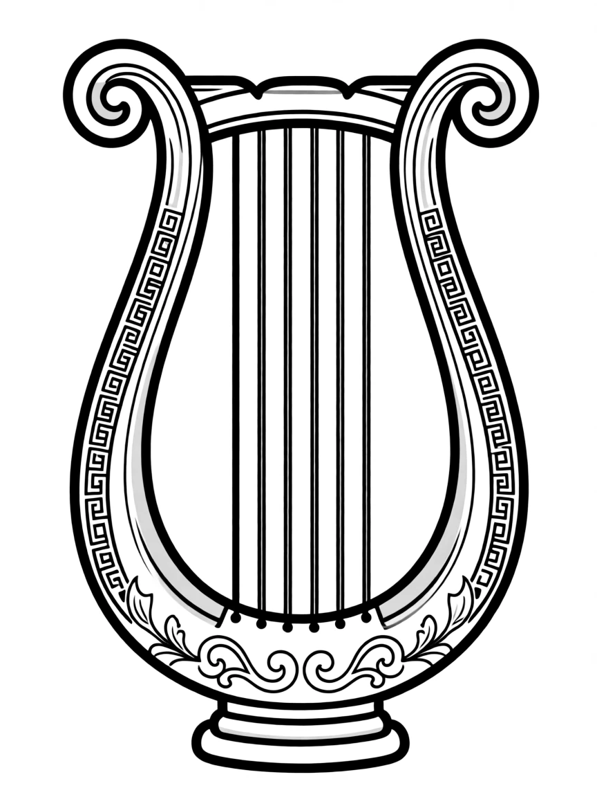 Harp with classical Greek decorative elements