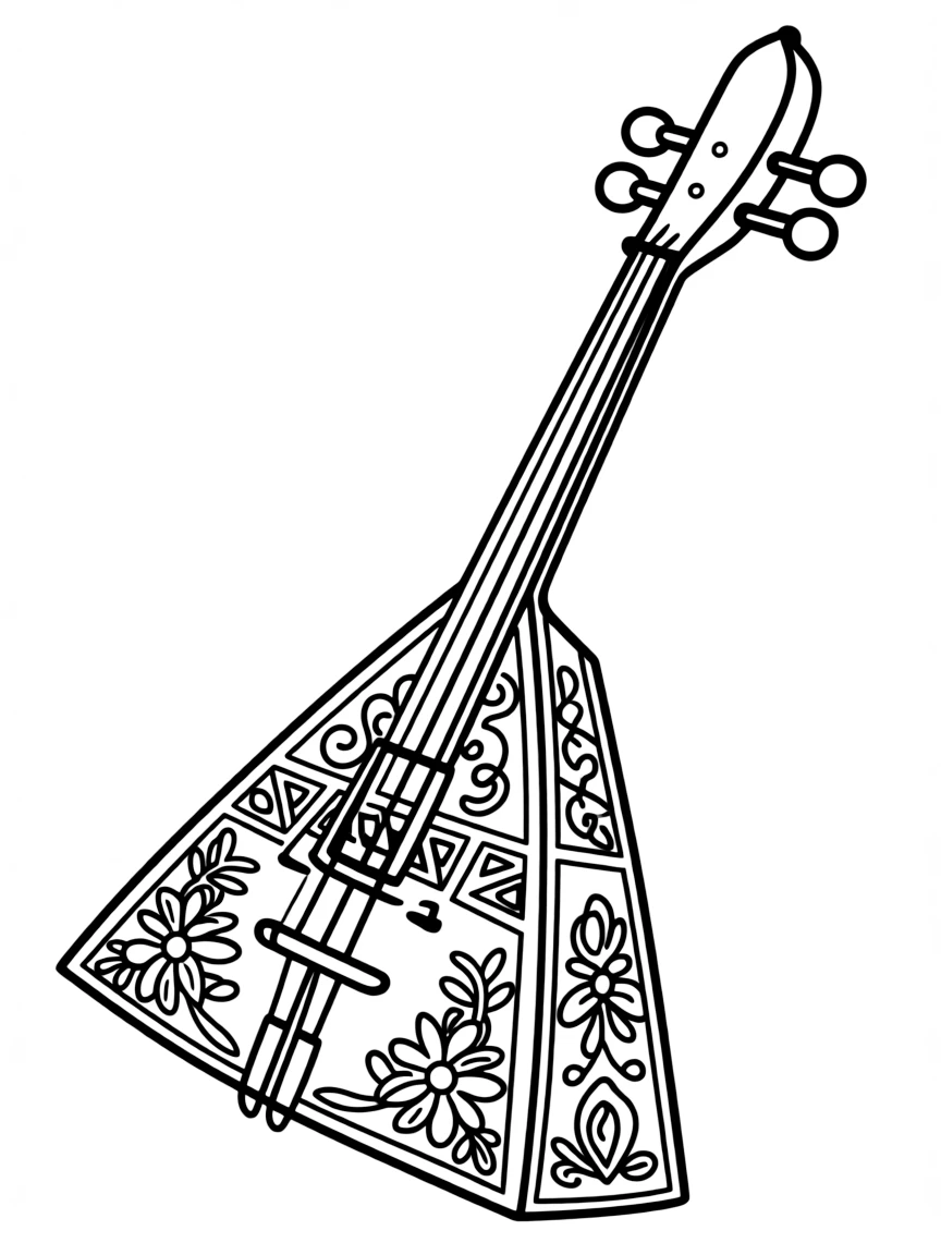Balalaika with triangular body and Russian decorations