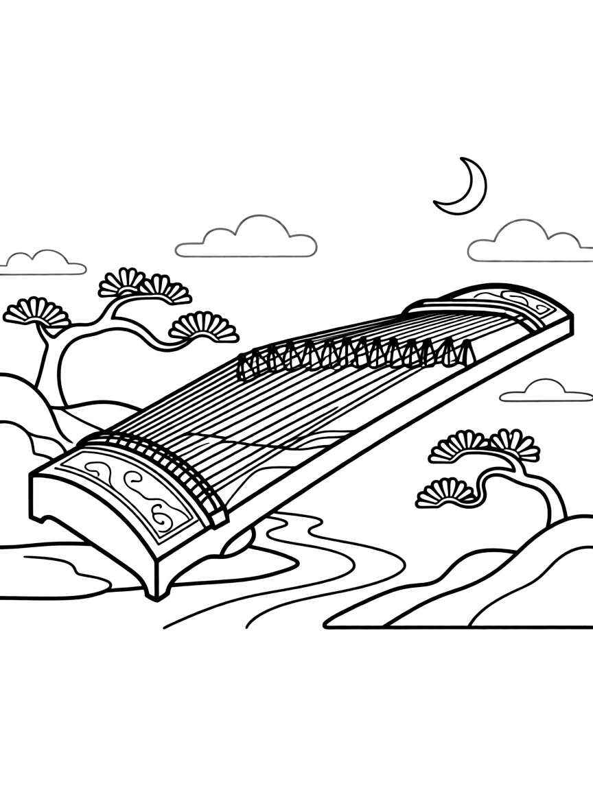Guqin with Chinese landscape motifs
