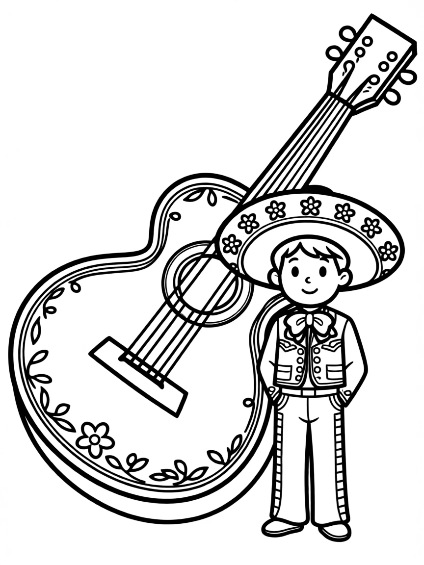 Guitarrón with mariachi decorations