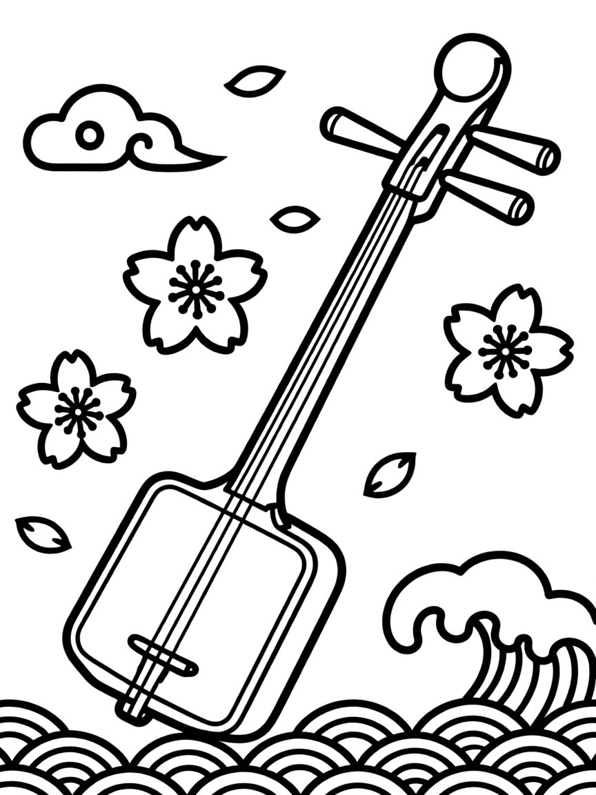 Shamisen with Japanese motifs